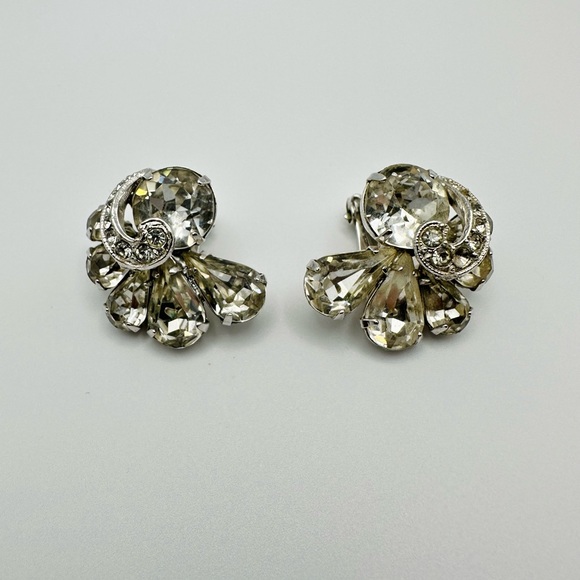 Vintage signed Eisenberg clear rhinestone with crystal clips earrings - Picture 2 of 8